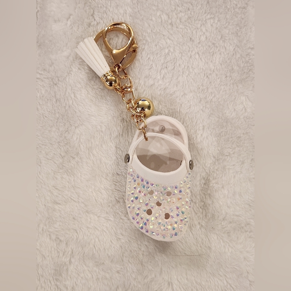 White Glitter Croc Shoe Keychain Sandal Bag Charm